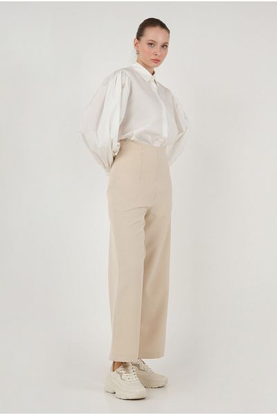 HEQA Pantaloni Midi Palazzo Bej