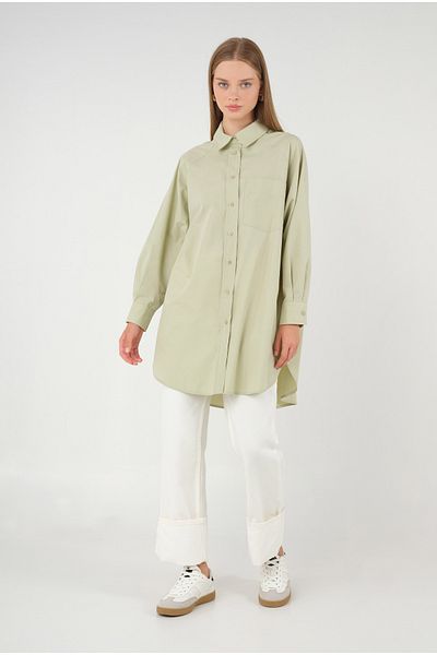 HEQA Cămașă din popelin cu mâneci raglan verde deschis