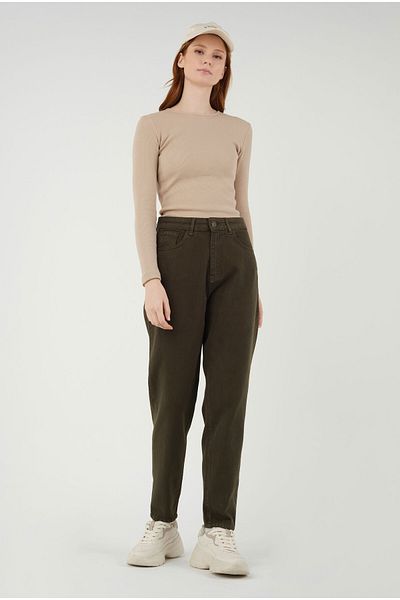 HEQA Balon cu talie înaltă Jean Khaki