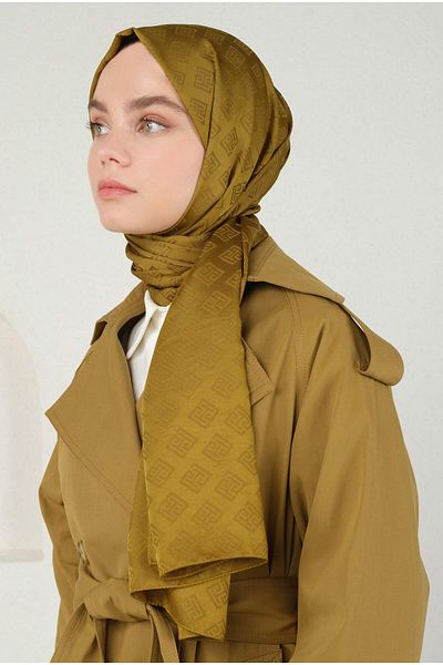 HEQA Oil Green Logo Patterned Jacquard Shawl