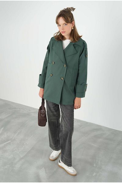 HEQA Emerald Short Double Breasted Trench Coat