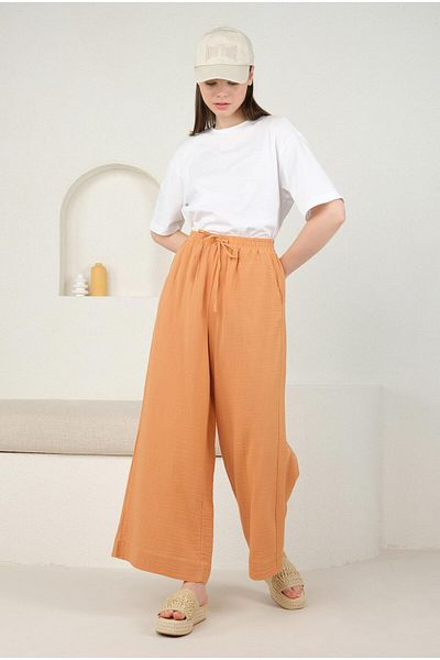 HEQA Pantaloni largi de muselină de culoare somon