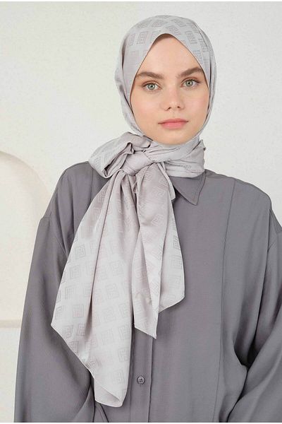 HEQA Şal cu logo cu model jacquard gri deschis
