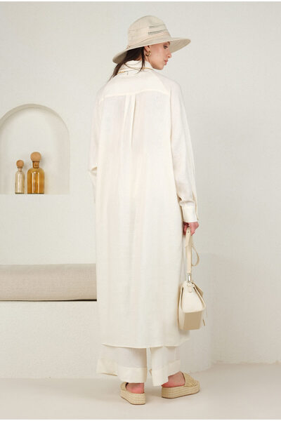 HEQA Reglan Kol Keten Gömlek Ekru