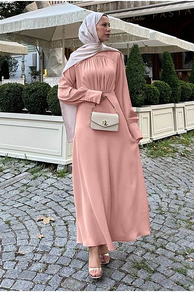 HEQA Rochie din satin roz moale - Design adunat