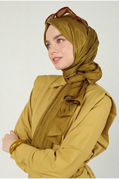 HEQA Jou Desen Jakar Şal Yağ Yeşili