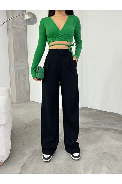 BİKELİFE Schwarze Palazzo-Hose aus Lycra mit Klettverschluss für Damen