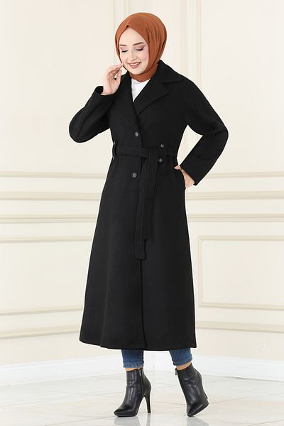 ModaMerve Palton Ștampilat Negru - Model MSL5966