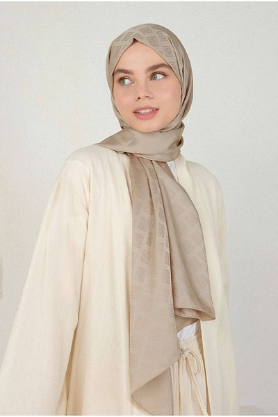 HEQA Şal jacquard de culoarea nurcii - cu model de logo