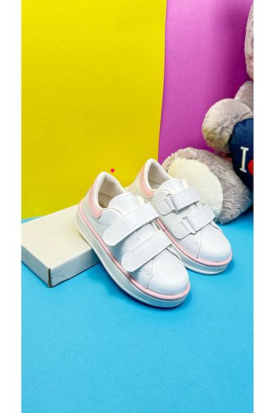 Allyup Pantofi alb cu pudră pentru băieți și fete - Pantofi sport confortabili, ușori, cu talpă groasă cu velcro 525pf