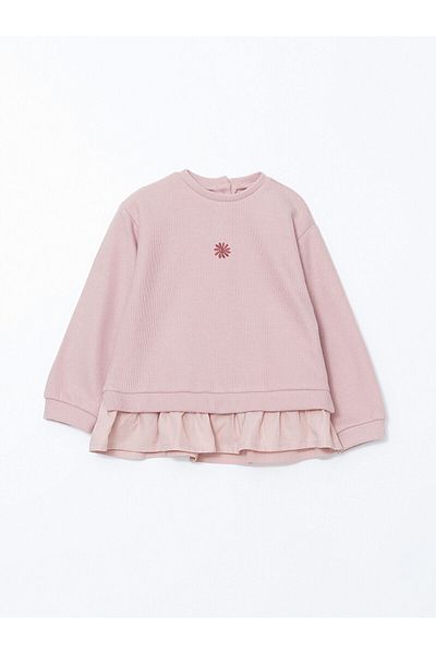 LC Waikiki Lcw Crew Neck Long Sleeve Embroidered Baby Girl Sweatshirt and Leggings 2 Pieces Set