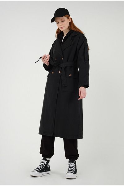HEQA Trenci din denim lung negru