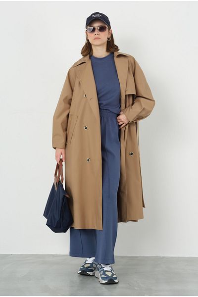 HEQA Trenci căptușit cu buzunar din flanel Camel