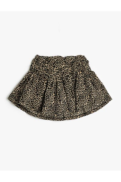 Koton Pleated High Waist Leopard Print Raster Skirt