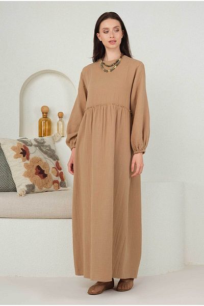 HEQA Rochie de muselina maro lapte