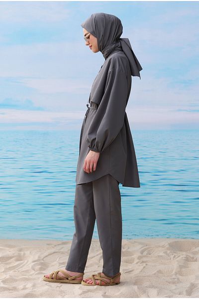 HEQA Gray Windbreaker Swimming Suit