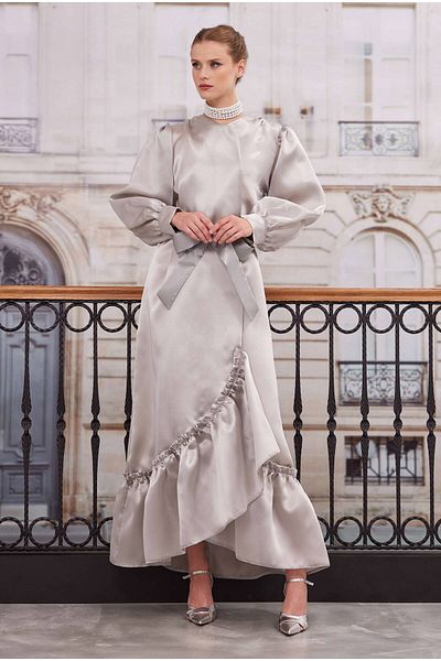 HEQA Dark Stone Frilly Taffeta Kaftan