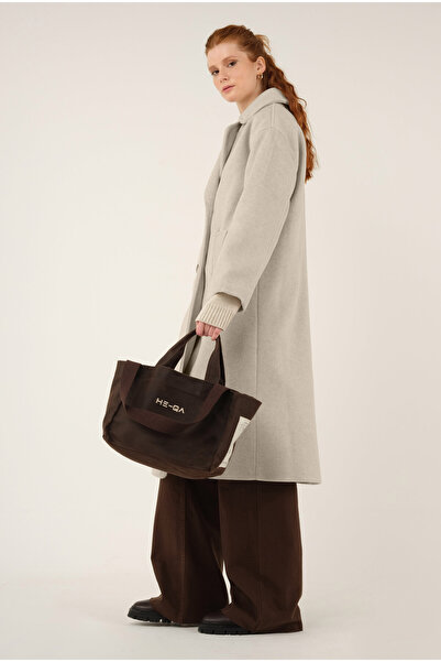 HEQA Kruvaze Düğmeli Kaşe Kaban Bej