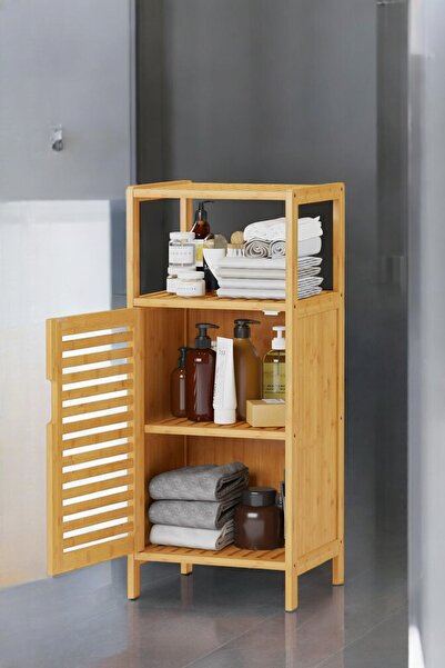 Digithome Bambu 1 Kapaklı 2 Raflı Çok Amaçlı Banyo Düzenleyici Organizer Dik Dolap DB-0043 - HYT