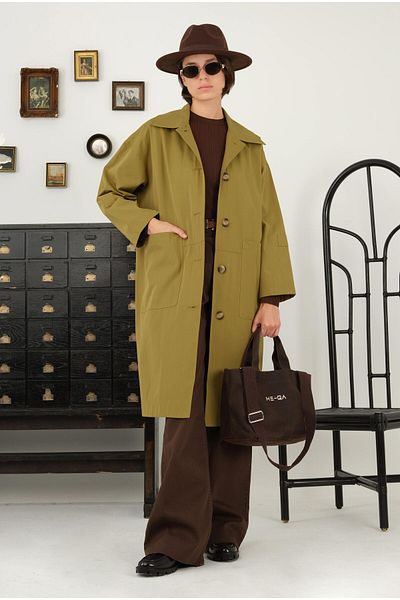 HEQA Trench Coat with Bag Pocket Olive