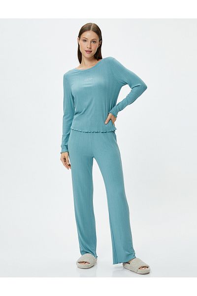 Koton Pantaloni de pijama, talie elastică, picior drept texturat