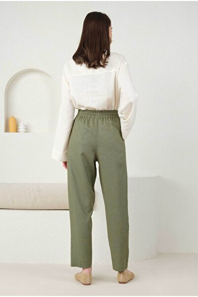 HEQA Плісняво-зелені лляні штани з морквою