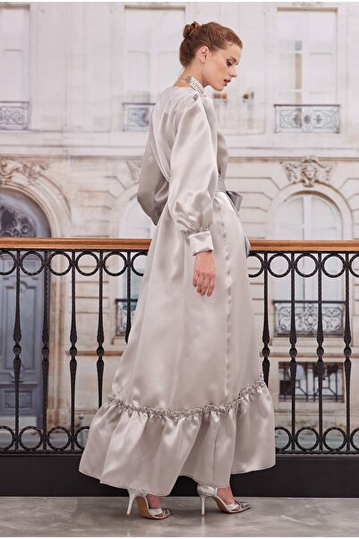 HEQA Fırfırlı Tafta Kaftan Koyu Taş