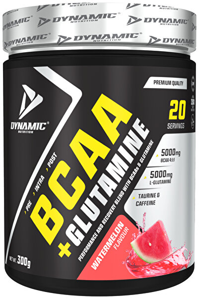 Dynamic Nutrition Bcaa Glutamine - 300 G - Karpuz Aromalı - 20 Servis - Bcaa Glutamin - Taurin Ve Kafein Ilaveli