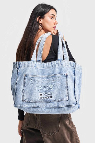 its basic Denim Color E3W427 White It's Basic Embroidered Gusseted Pocket Denim Bag