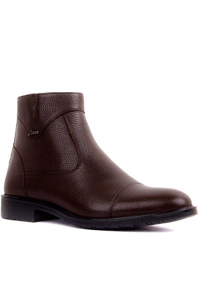 Fosco Men's Brown Zippered Genuine Leather Rubber Sole Warm Lining Boots 8606 553