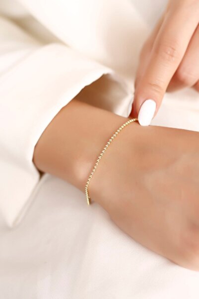 SARIASLAN 14 Ayar Altın Renginde Zarif Italyan Top Zincir Gümüş Bileklik