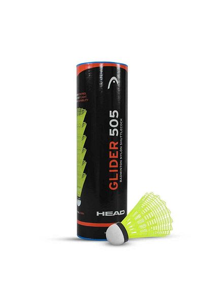 Head Glider 505 Badminton Shuttlecock | Pack Of 6 | Nylon, Medium Speed, Long Lasting