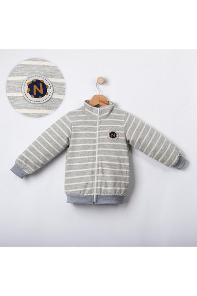 Lolons Boy's Horizontal Striped Cuffed Zippered Sweatshirt