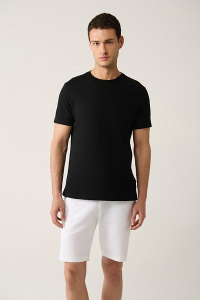 Avva Schwarzes, atmungsaktives Herren-T-Shirt E aus 100 % Baumwolle mit Rundhalsausschnitt 001000