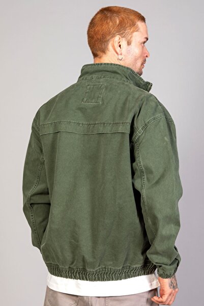 LTC Jeans Чоловіча джинсова куртка-бомбер на блискавці з випраною моделлю хакі великого розміру