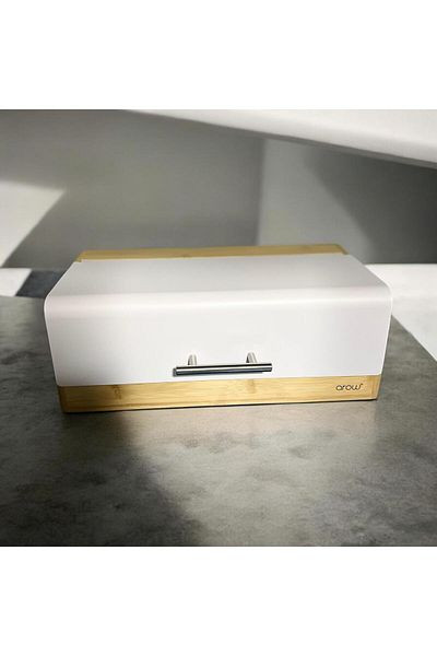 GUNES ZUCCACIYE Bamboo Bread Cabinet with Metal Lid 36 cm White Color