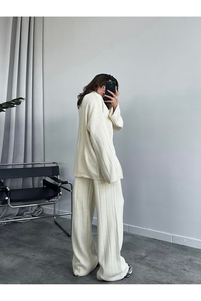 My Blog Bézs Freya póló nyakú bordás kötöttáru szett - 5022