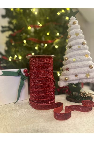 kadifecim Ykdf006-Christmas Silvery Red Velvet Stripe Christmas Pine Tree Ornament 5 Mt