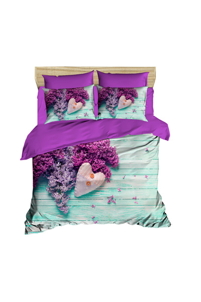 Fabeteks Ocean Hearted Flowers 3D Double Duvet Cover Pillow Set