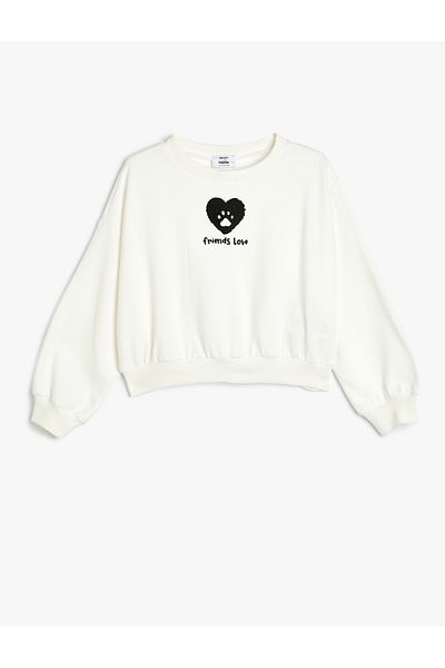 Koton Heart Printed Cotton Blended Long Sleeve Sweatshirt