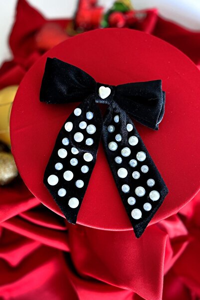 New Obsessions Μαύρο βελούδινο κούμπωμα με φιόγκο με διακόσμηση με πέρλες