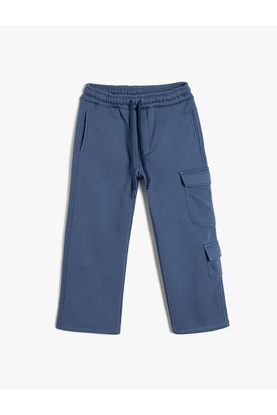 Koton Βαμβακερό μείγμα Oversize Cargo Pocket Λεπτομερές παντελόνι φούτερ - Σχέδιο μέσης με κορδόνια