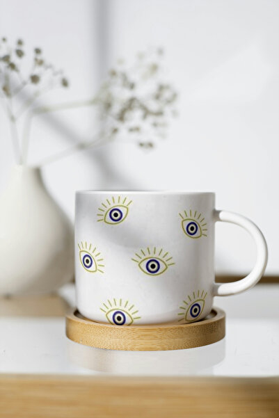 EYBaskı Tasarım BEYAZ PORSELEN NAZAR BONCUĞU BASKILI NESCAFE FİNCANI