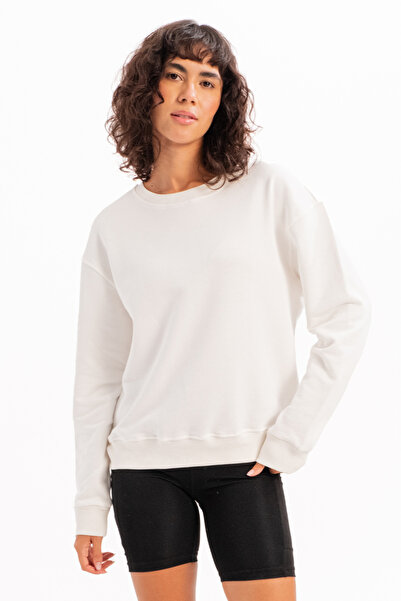 JUSTEVER Ecru Women's Sweatshirt - Crew Neck, Basic Fit Aura Tracksuit Top