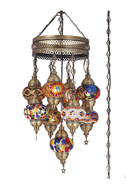 Demmex Otantik Mozaik İşlemeli Tavan Avize Armatür Türk ve Fas Lambası 9'lu Set