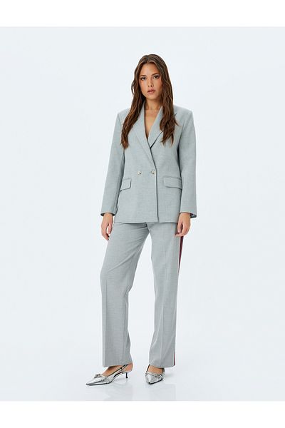 Koton Straight Leg Fabric Trousers with Stripe Detail on the Sides