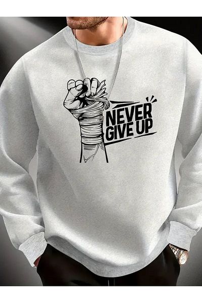 CAMİNHO DA LUA Unisex Never Give Up Άνετο φούτερ με στάμπα με λαιμόκοψη