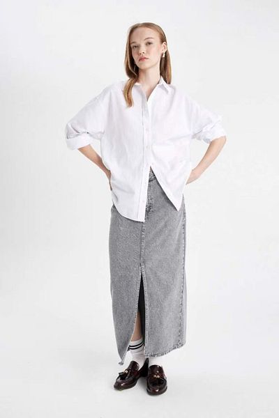 DeFacto Fashion Fit Long Jeans Skirt with Slit Pockets D4424Ax24Au