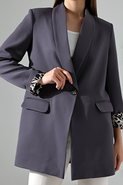 COCOCİX kadın şal yaka ceket leopar astarlı