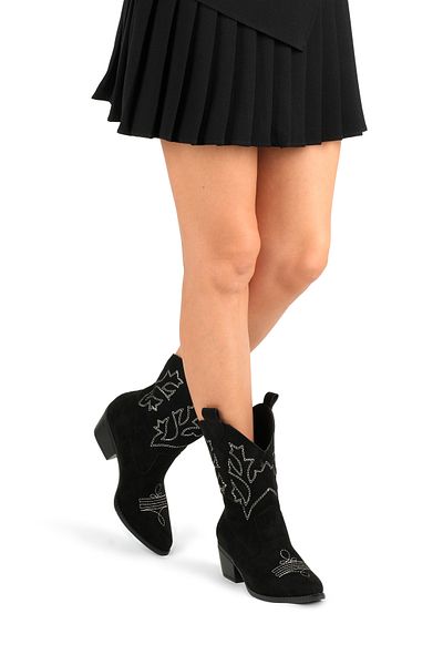 Akka Shoes Women's Pointed Toe Stitching Detailed Suede Western Boots
